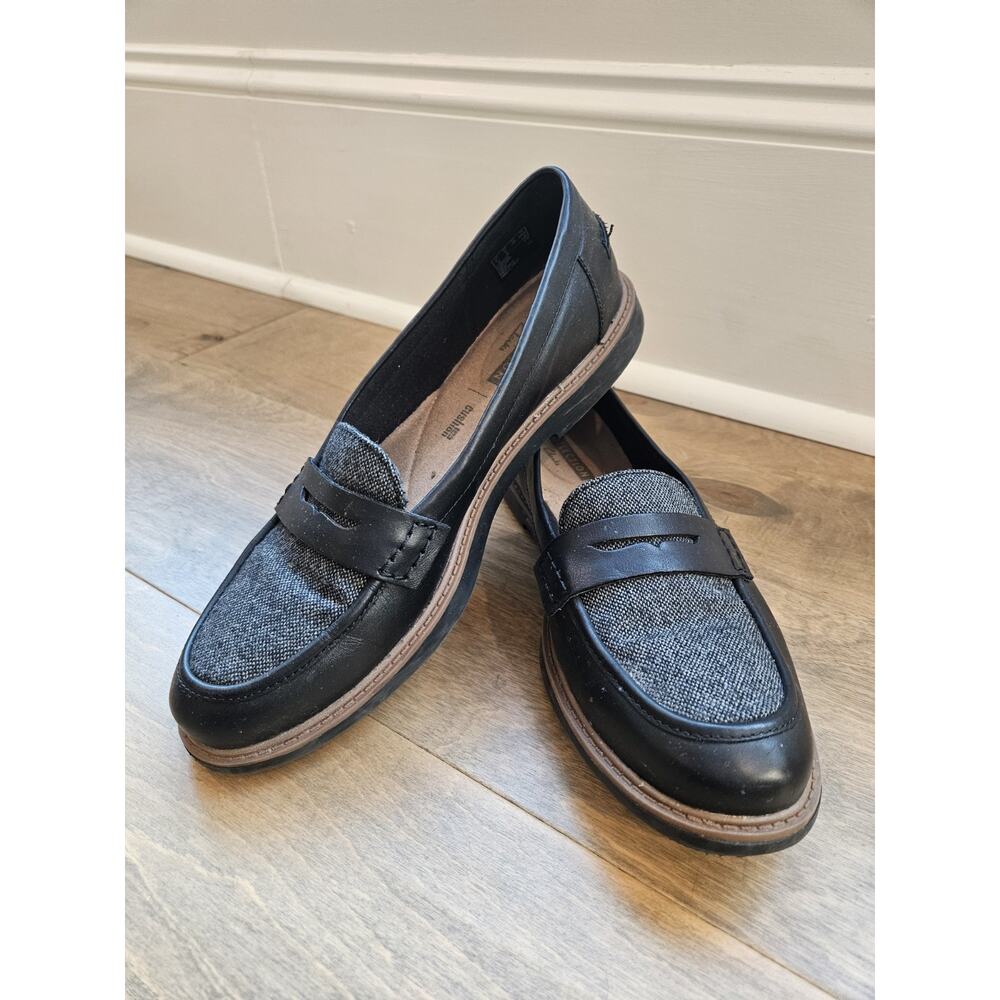 CLARKS Collection Griffin Milly Penny Loafers Slip-ons Flats - Black Tweed 9 M